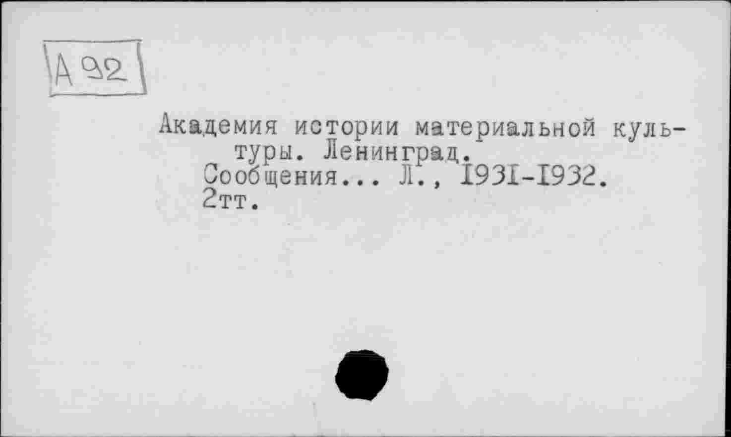 ﻿Академия истории материальной культуры. Ленинград.
Сообщения... Л., I93X-I932.
2тт.